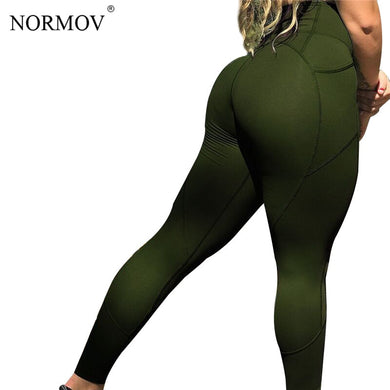 NORMOV Solid Black High Waist Leggings Women